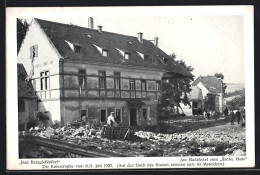 AK Berggiesshübel, Partie Am Badehotel Sächs. Haus Nach Dem Hochwasser Am 8.-9.7.1927  - Overstromingen