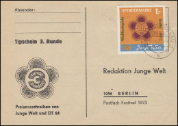 Spendenmarke 1 Junge Welt Auf 3. Tippschein, Gefälligkeit WILKAU-HASSLAU 17.5.73 - Altri & Non Classificati