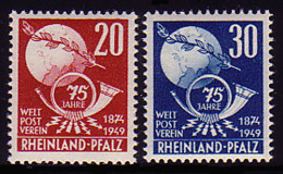 51-52 RLPfalz Weltpostverein 1949, Satz ** - Renania-Palatinado