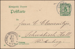 Bayern Postkarte P 66/01 Von STEINRAIN 21.1.1903 Nach HALL (SCHWÄBISCH) 21.5.03 - Postal  Stationery