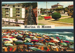 Cartolina Marina Di Massa, Strassenpartie Aus Der Vogelschau, Strand  - Massa