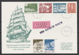 Norwegen: 1976, Sonderkarte In MiF, Segelschulschiff GORCH FOCK Auf Der Reise Von Gronnedal Nach Hamburg - Maritime