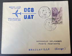Lettre Par Avion 1ere Liaison Aerienne Paris Brazzaville Congo  Par Jetliner 1960 - 1927-1959 Matasellados