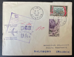 Lettre Par Avion 1ere Liaison Aerienne Paris Salisbury Rhodésie 1960 Par Jetliner - 1927-1959 Matasellados