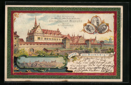 Lithographie Nürnberg, Germanisches Museum, 50 Jähr. Jubiläum, Ganzsache Bayern 5 Pfennig  - Postkarten