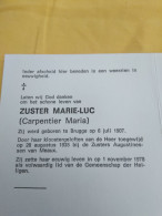 Doodsprentje Maria Carpentier / Brugge 6/7/1907 - 1/11/1978 ( Zuster Marie Luc / Augustinessen Van Meaux ) - Religione & Esoterismo