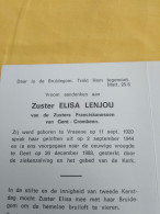 Doodsprentje Zuster Elisa Lenjou / Vrasene 11/9/1920 - Gent 26/12/1988 - ( Zuster Franciskanessen Gent ) - Religion & Esotericism