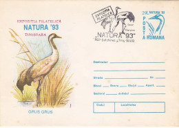 ANIMALS, BIRDS, COMMON CRANE, COVER STATIONERY, 1993, ROMANIA - Cranes And Other Gruiformes