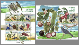 CENTRAL AFRICA 2023 MNH Fruits Früchte Birds M/S+S/S – OFFICIAL ISSUE – DHQ2426 - Frutta