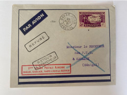 !!! SÉNÉGAL, 1ÈRE LIAISON AÉR. DAKAR-KAOLACK-SAINT LOUIS DE 1937. REFUSÉ, RETOUR À L'ENVOYEUR. - Covers & Documents