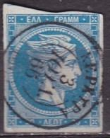 GREECE 1862-67 Large Hermes Head Consecutive Athens Prints 20 L Blue On Green Paper Vl. 32 F - Used Stamps