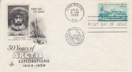 USA 50Y Of Arctic Explorations Robert E. Peary 1v FDC Ca Cresson Apr. 6 1959 (60250) - Esploratori E Celebrità Polari