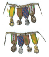 Barrette De 4 Médailles Miniatures De 1939-1945. (France) Avec Chaîne De Suspension En Argent Doré Très Bon état. - France