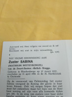 Doodsprentje Mathilde Wittevrongel / Blankenberge 17/3/1917 Oostende 11/4/1981 ( Zuster Sabina /Zwartzuster Van Bethel ) - Religion & Esotericism