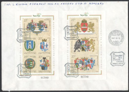 1997 Budapest és Megyék Címerei 4 Db Blokk 3 FDC-n - Otros & Sin Clasificación