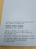 Doodsprentje Adrienne De Clerck / Brugge 12/4/1911 Zaïre 29/7/1975 ( Zuster Anna Maria / Missiezuster In Zaïre ) - Religion & Esotericism