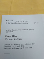 Doodsprentje Yvonne Verkain / Wingene 4/10/1934 Brugge 4/6/1983 ( Zuster Rika ) - Godsdienst & Esoterisme