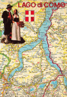 CARTES GEOGRAPHIQUES - Lago Di Como - Drapeau - Folklore - Carte Postale - Cartes Géographiques