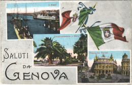 T2/T3 1917 Genova, Genoa; Saluti Da Genova. Il Porto, Circonvallazione A Mare, Piazza De Ferrari / Port, Steamship, Stre - Sin Clasificación