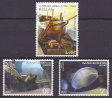 Greece 2012 - Marine Life Loggerhead Caretta Caretta, Common Jellyfish, Latinadiko In Shipyard 18th C. Ship - Lot Used - Used Stamps