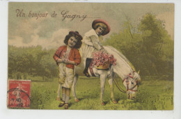 GAGNY - Jolie Carte Fantaisie Gaufrée Enfants Avec Cheval "Un Bonjour De GAGNY " - Gagny