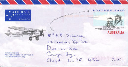 Australia Postal Stationery Cover 10-1-1997 Sent To UK (Smith And Ulm First Flight America To Australia 1928 Prepaid For - Enteros Postales