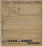 Brazil 1939 Telegram Internal Usage In Rio De Janeiro Authorized Advertising Colombo Rice Cream Ideal Food For Children - Levensmiddelen