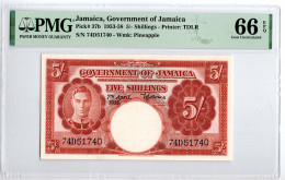 JAMAICA. 5 Shillings, 1955. P-37b. PMG Gem Uncirculated 66 EPQ. - Jamaique