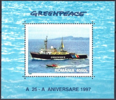 Romania 1997 MNH MS, Environment, Ships, Greenpeace, Rainbow - Umweltschutz Und Klima