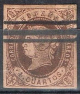 Sello 4 Cuartos Castaño De Isabel II 1862, Anulado Barrado,  Edifil Num 58S º - Gebruikt