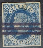 Sello 12 Cuartos Azul De Isabel II 1862, Anulado Barrado,  Edifil Num 59S º - Gebruikt