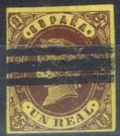 Sello 1 Real Castaño Sobre Oro,  De Isabel II 1862, Anulado Barrado,  Edifil Num 61aS º - Gebraucht