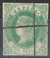 Sello 2 Reales Verde Oscuro,  De Isabel II 1862, Anulado Cruz Tinta,  Edifil Num 62S º - Gebraucht