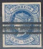 Sello 2 Reales Azul,  De Isabel II 1864, Anulado Barrado   Edifil Num 68S º - Gebruikt