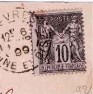 SAGE N°103 (y&t) Défaut Perforation Avec Voisin - Sèvres 6 Février 1899 Pour Nancy - CP Sèvres - Brieven En Documenten