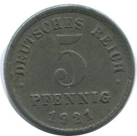 5 PFENNIG 1921 J ALLEMAGNE Pièce GERMANY #AE310.F.A - 5 Rentenpfennig & 5 Reichspfennig