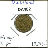 5 REICHSPFENNIG 1924 J DEUTSCHLAND Münze GERMANY #DA482.2.D.A - 5 Rentenpfennig & 5 Reichspfennig