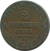 SAXONY 2 PFENNIG 1864 B Hannover Mint German States #DE10640.16.U.A - Other & Unclassified