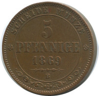 SAXONY 5 PFENNIG 1869 B Dresden Mint German States #DE10522.12.F.A - Other & Unclassified