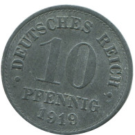 10 PFENNIG 1919 DEUTSCHLAND Münze GERMANY #AD518.9.D.A - 10 Renten- & 10 Reichspfennig