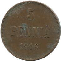 5 PENNIA 1916 FINLAND Coin RUSSIA EMPIRE #AB140.5.U.A - Finnland