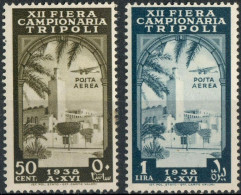 REGNO / COLONIE / LIBIA 1938 12ª FIERA CAMPIONARIA DI TRIPOLI POSTA AEREA C. 50 E L. 1 NUOVI MLH - SASSONE A34/A35 - Libya