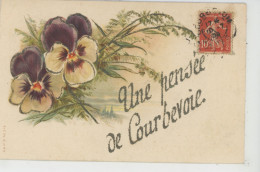 COURBEVOIE - Jolie Carte Fantaisie Fleurs Avec Paillettes "Une Pensée De COURBEVOIE " - Courbevoie