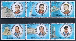 State Of Oman (exile Government Vignettes) 1971-9-25 Used - Set Of 6 -  In Memory To Astronauts / Space - Oman