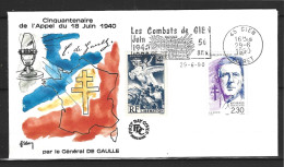 FRANCE. Superbe Enveloppe Commémorative De 1990. Appel Du 18 Juin 1940 De De Gaulle/Combats De Gien. - De Gaulle (Generale)