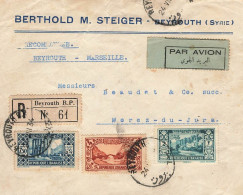 SYRIE - LIBAN - BEYROUTH - LETTRE RECOMMANDEE  Vers JURA  - FRANCE - JUILLET 1934 - TROIS TIMBRES REPUBLIQUE LIBANAISE - Lebanon