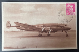 Obliteration Le Bourget Port Aerien 1949 Sur CPA Lockheed Constellation ( Collection Air France ) - 1927-1959 Matasellados