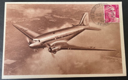 Obliteration Le Bourget Port Aerien 1949 Sur CPA Douglas DC3  ( Collection Air France ) - 1927-1959 Matasellados