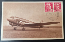 Obliteration Le Bourget Port Aerien 1949 Sur CPA Douglas DC3  ( Collection Air France ) - 1927-1959 Gebraucht