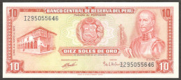 Peru 10 Soles De Oro P-100 Garcilaso Inca De La Vega 1972 UNC - Pérou